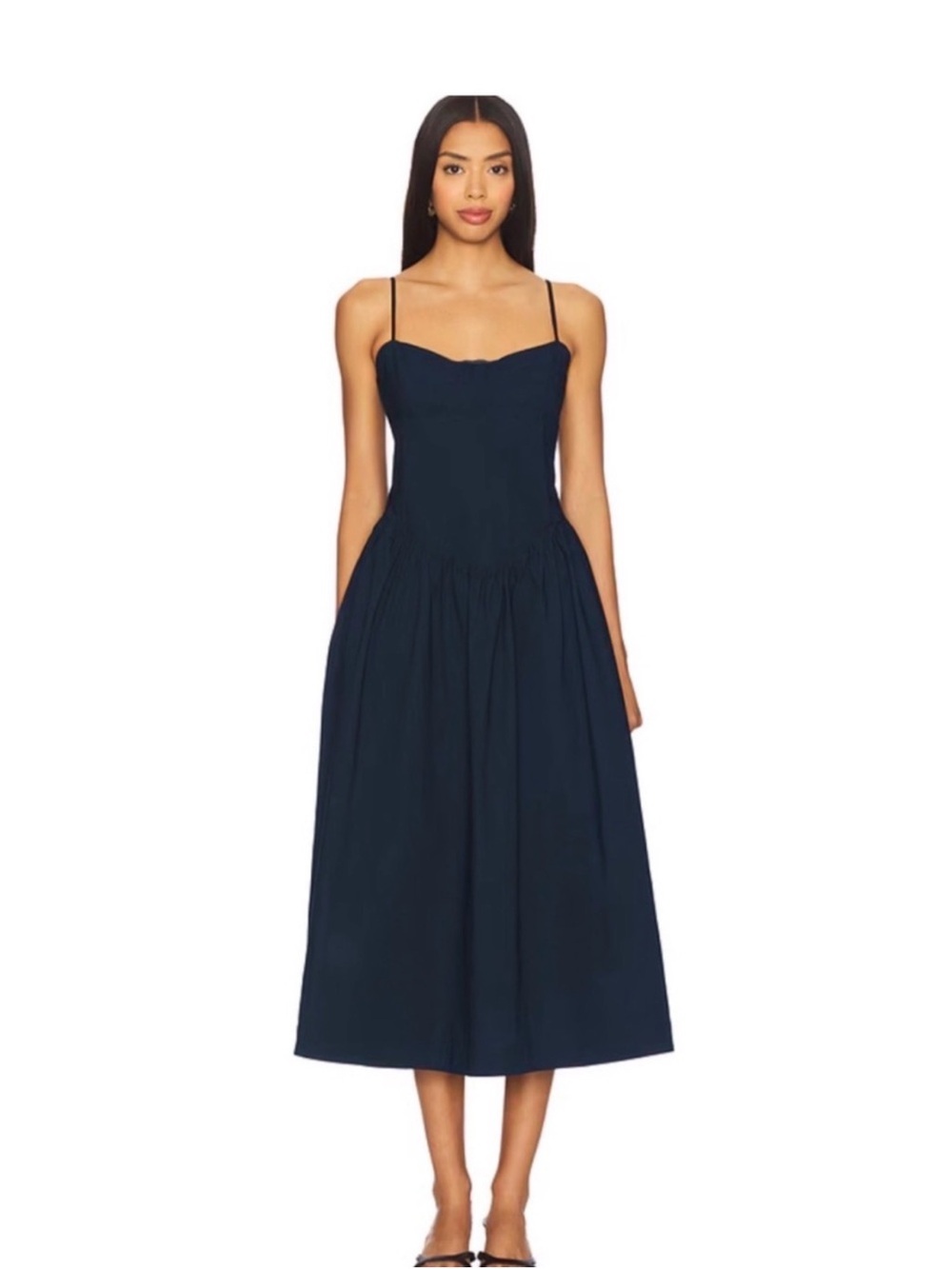 Camila Coelho Dark Navy Spaghetti-Strap Midi Dress